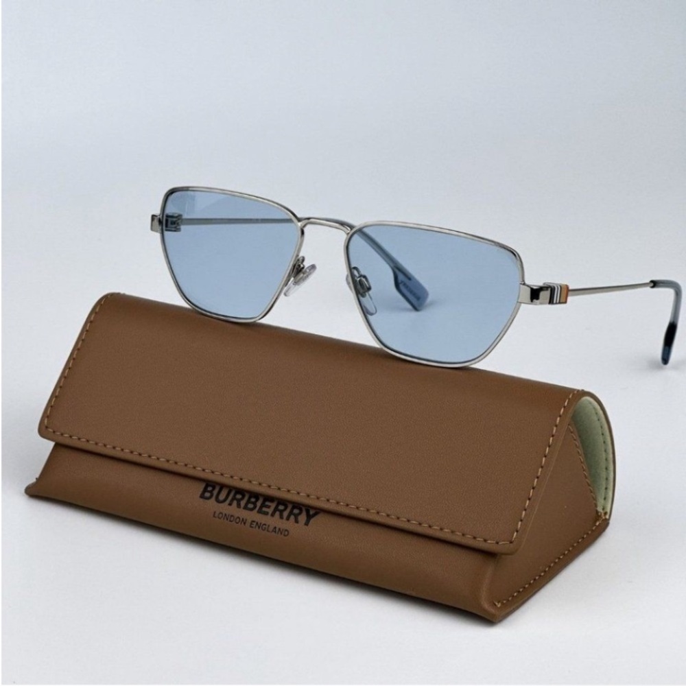 BURBERRY silver/light blue BE3146 100572 56 sunglasses NEW IN BOX! Authentic!